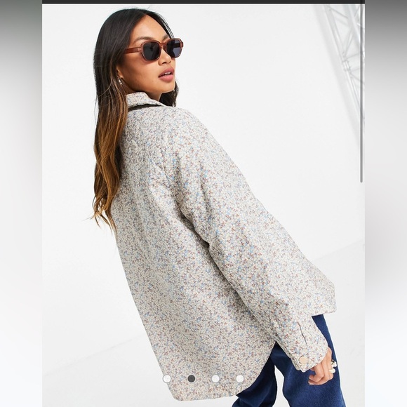 Mango quilted ditsy floral print jacket in light blue NWOT - Picture 9 of 16